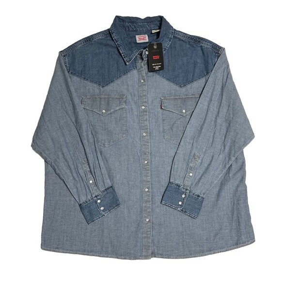 Levi's Pearl Snap Button Up Shirt Wimen’s XL Blue Western Cowgirl Rodeo - Picture 1 of 16